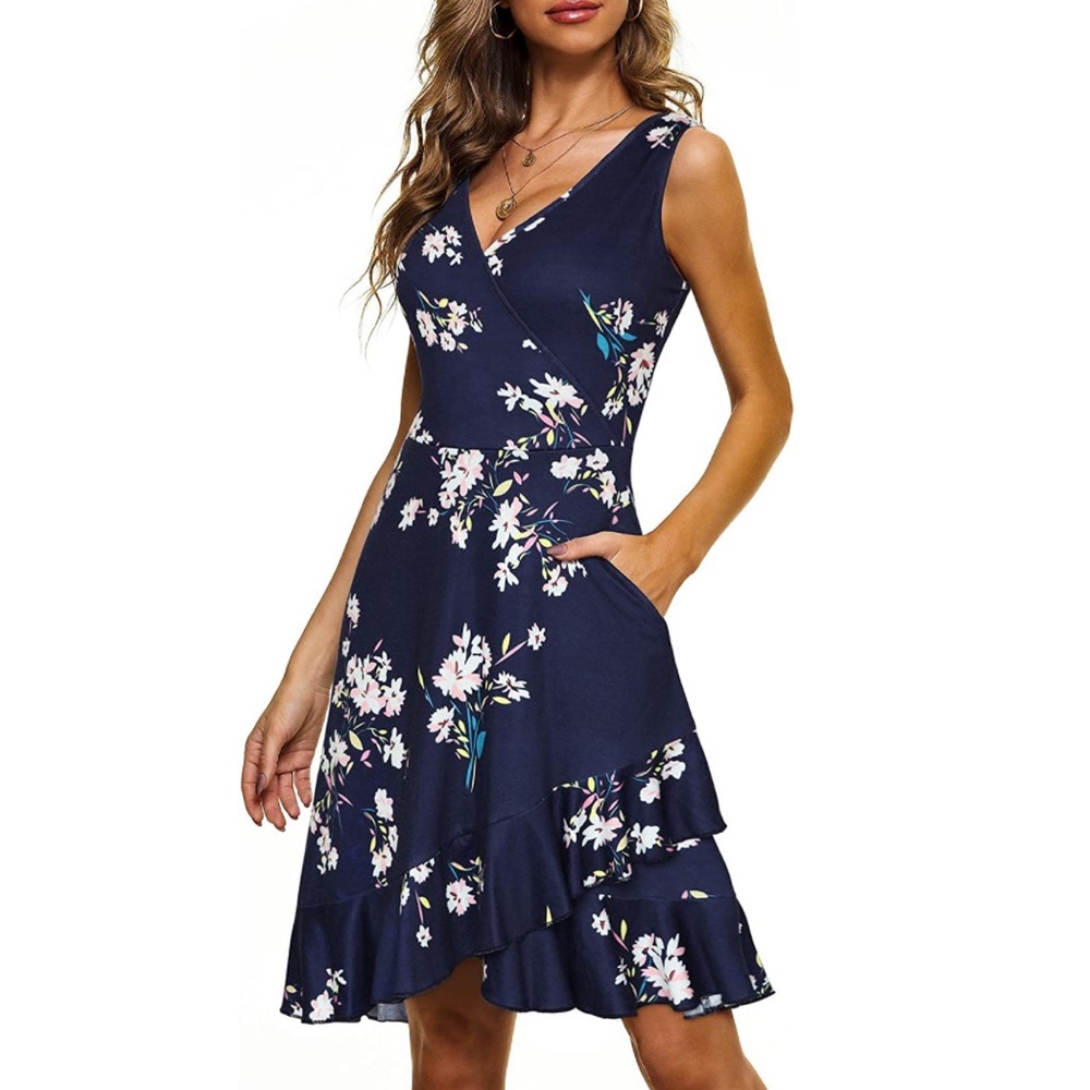 Navy Blue Floral Tank Dress